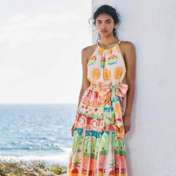 FARM RIO Rainbow Sunset Halter Bow Maxi Dress - Picture 4 of 5